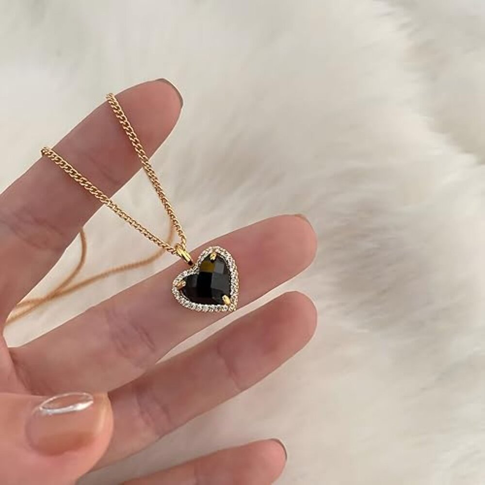 Neiman Marcus Black love French Heart Chain Necklace - Picture 5 of 5